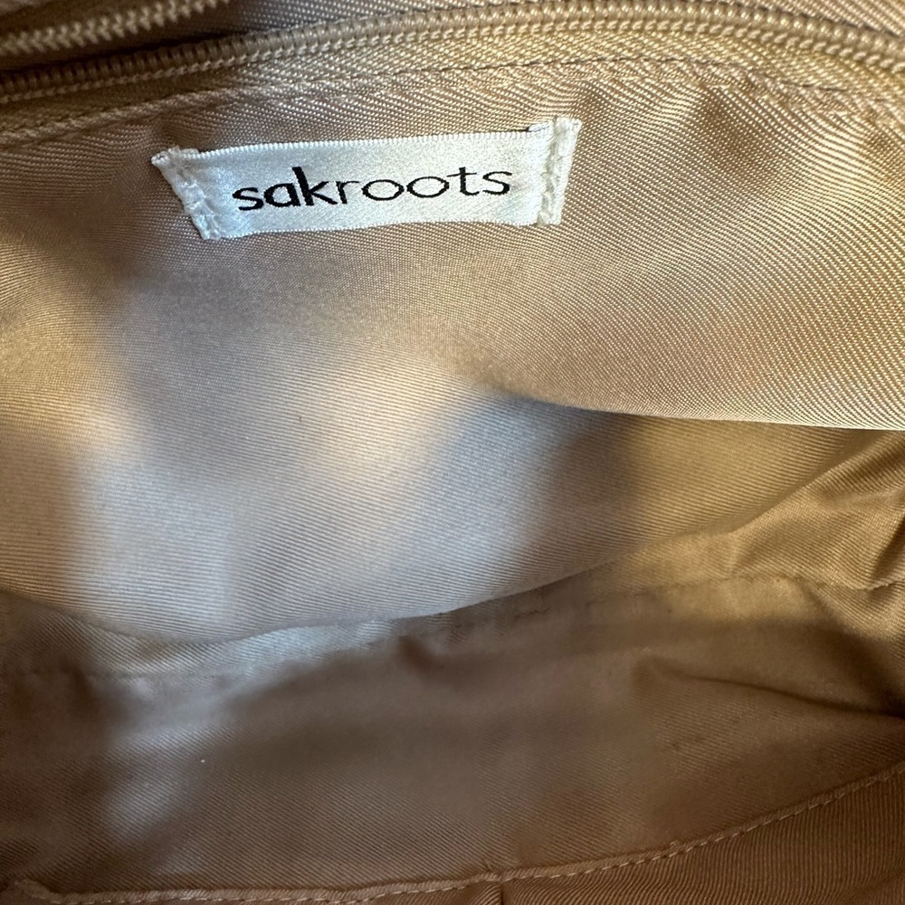 The Sak Sakroots Ellis Satchel Hobo Tan Gray Straw Leather Shoulder HandBag Tote - Picture 4 of 13